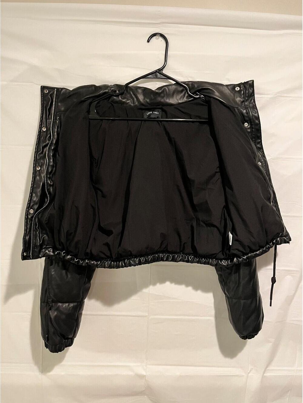 Love Tree Ladies Faux Leather Cropped Puffer Jacket Black Size Womens Small - Picture 5 of 11